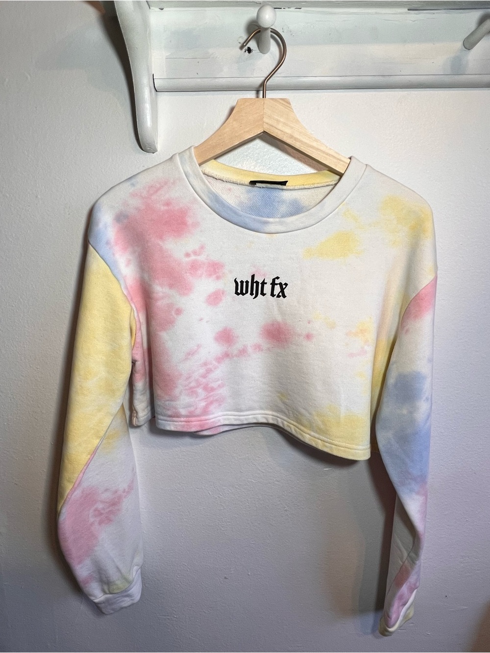 White Fox Boutique Pastel Tie-Dye Cropped Sweater - Pink, Yellow, Blue